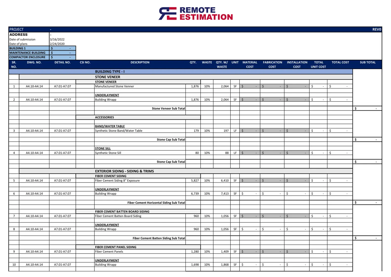 Exterior Finishes Estimating