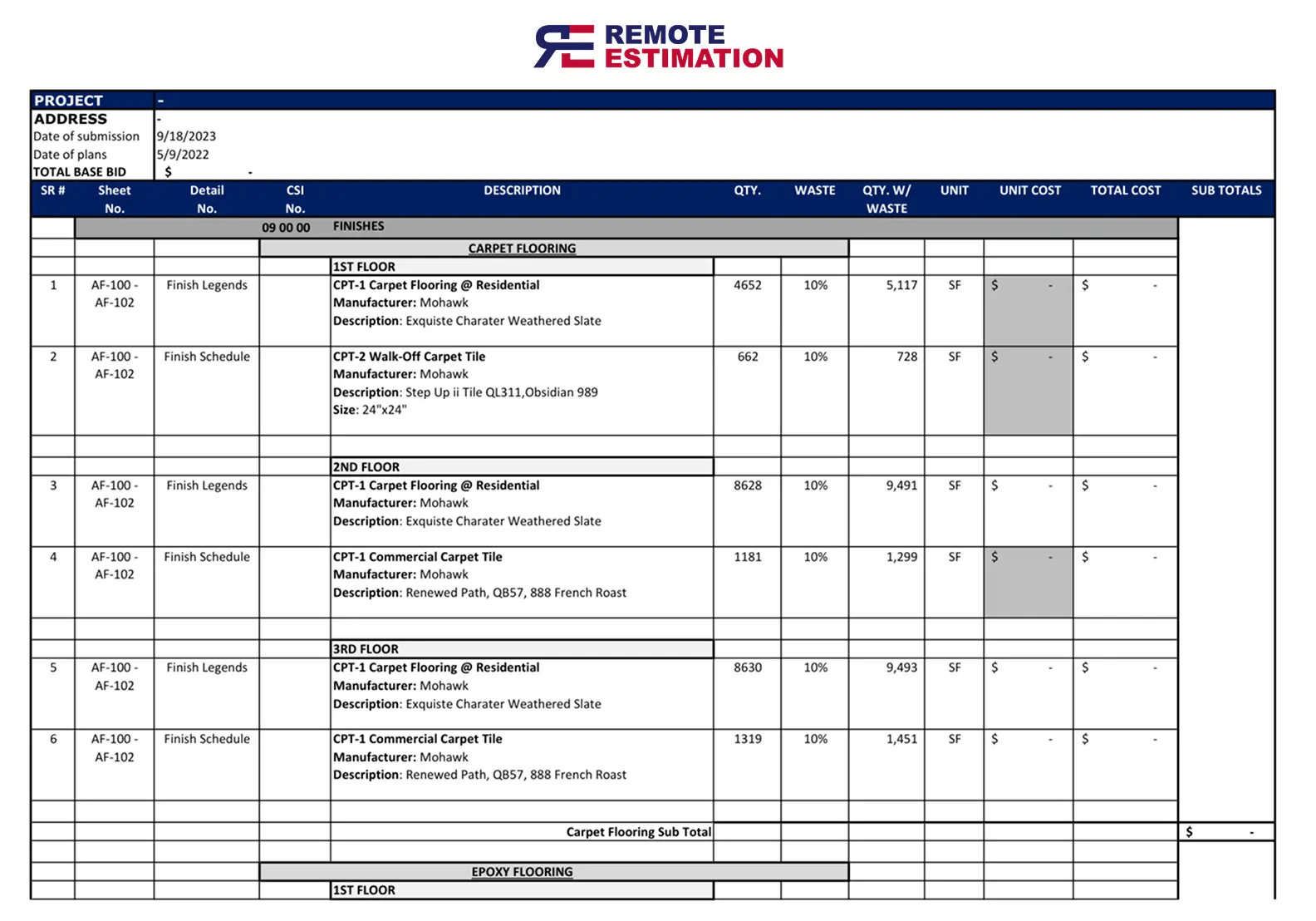 Flooring Estimating Services
